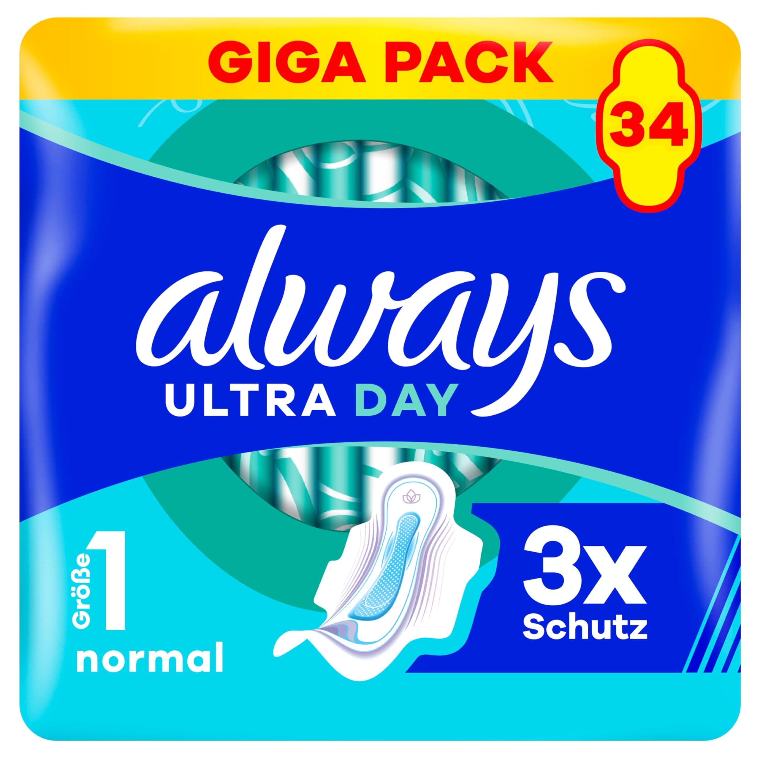 Always Ultra Day Damenbinden Normal (Größe 1) Mit Flügeln 34 Stück, Super Saugfähig Und Ultra Dünn, Für Die Periode