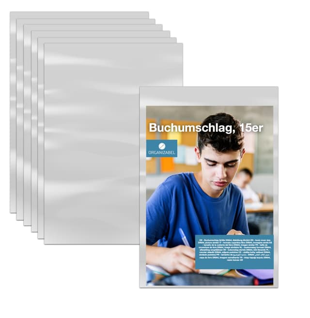 15x Buchumschlag DIN A4 transparent - Buchhülle & Umschlag durchsichtig & klar- für Bücher, Hefte, Buchschoner & Hefthülle
