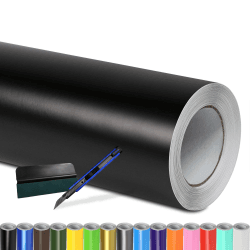 Folindo® Autofolie Schwarz Matt (12€/m²) | 200 x 152 cm | + Rakel & Cutter | Selbstklebende Luftkanal Folie zur Auto Folierung | Blasenfrei Schwarz Matt 2m x 1,52m