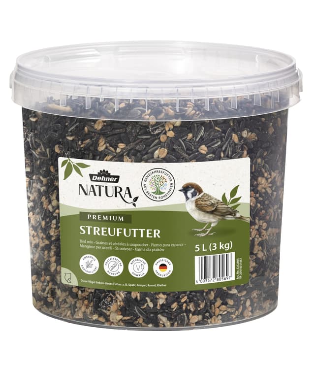 Dehner Natura Premium Wildvogelfutter, Streufutter, Ganzjahresfutter proteinreich / energiereich, hochwertiges Vogelfutter für Wildvögel, 3 kg Saaten 3 kg (1er Pack)