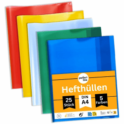 perfect line 25 Hefthüllen DIN-A4, 5 Farben, Heftumschlag transparent genarbt, Heftschoner aus recyclebarem PP, dokumentenecht 1 Set (25 Stk.)