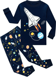 EULLA Kinder Jungen Schlafanzug Langarm Baumwolle Winter Pyjama Set Dinosaurier Bagger Traktor Weltraum Planeten Auto Zug Zweiteiliger Nachtwäsche 1-7 Jahre 92 98 104 110 116 122