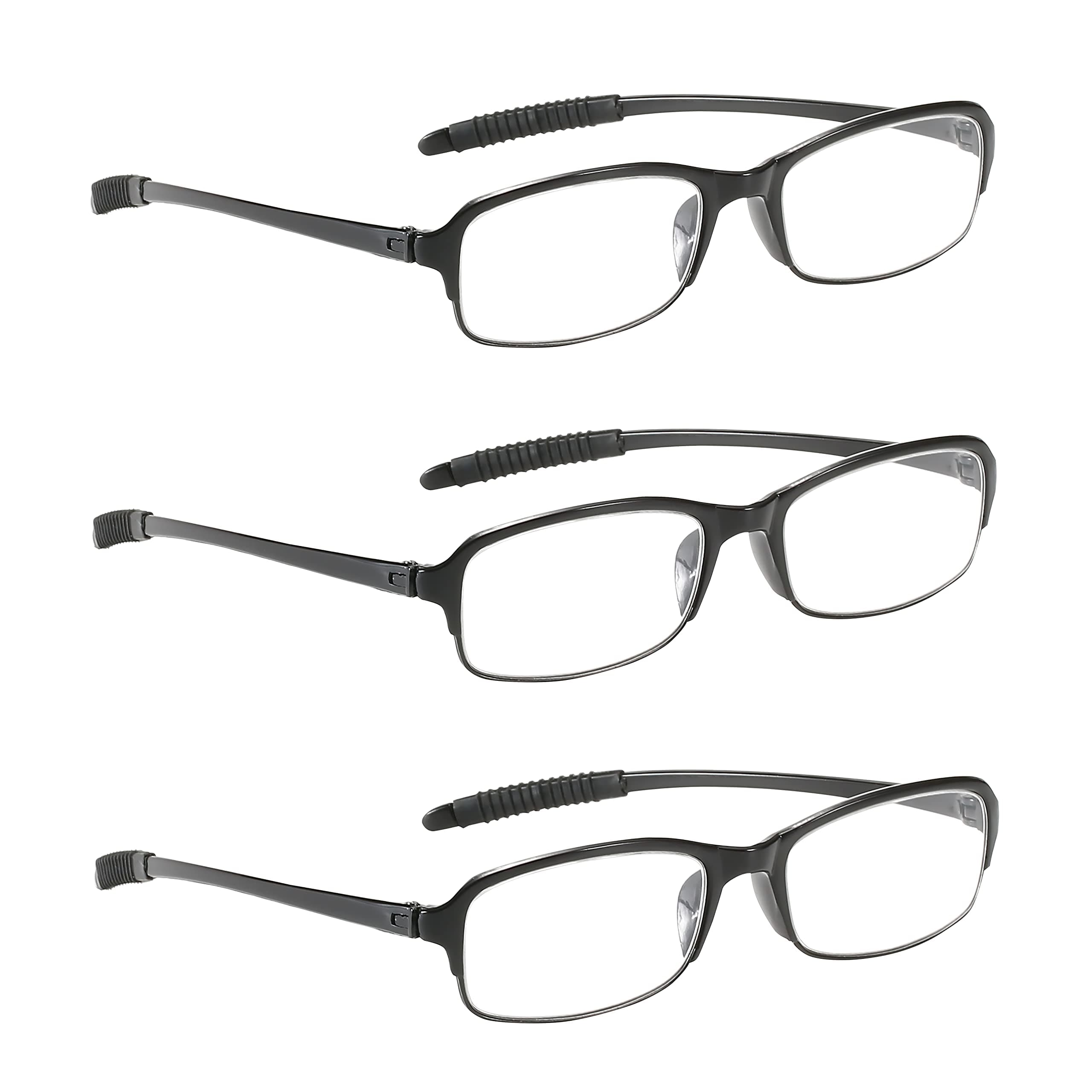 NRDIK PROFLEX Lightweight (3er-Pack) Flexibel Lesebrille – schlagfest, kratzfest, biegbar, rutschfest, Unisex (Männer + Frauen) +1,0, 1,5, 2,0, 2,5, 3,0, 3,5, 4,0 - (oval, gemischte Farbe) Schwarz 2.0 Dioptrien