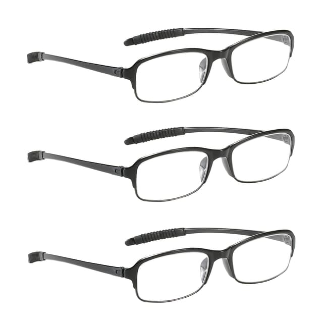 NRDIK PROFLEX Lightweight (3er-Pack) Flexibel Lesebrille – schlagfest, kratzfest, biegbar, rutschfest, Unisex (Männer + Frauen) +1,0, 1,5, 2,0, 2,5, 3,0, 3,5, 4,0 - (oval, gemischte Farbe) Schwarz 2.0 Dioptrien