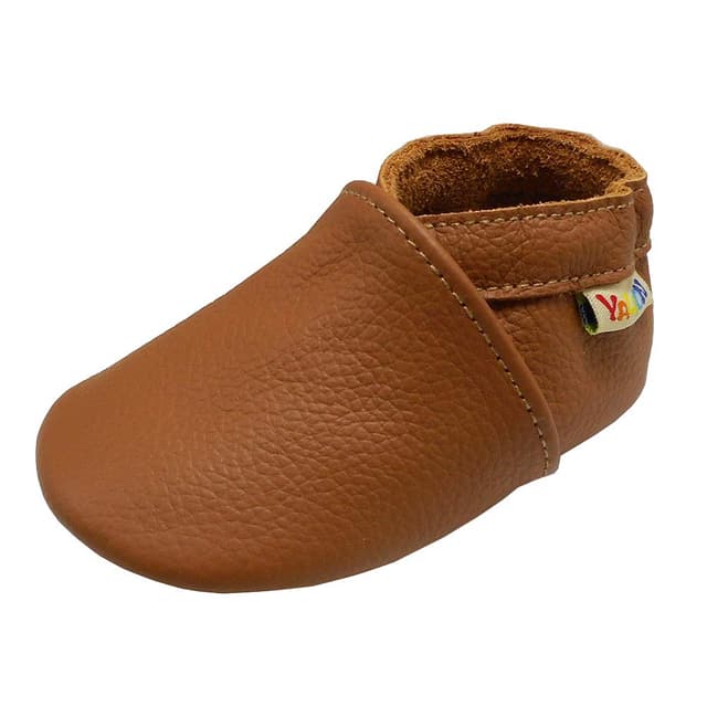 YALION Krabbelschuh Babyschuh Lauflernschuh Jungen Mädchen Baby Weicher Flexibles Leder mit Mokassins Wildledersohlen Elastische Knöchel Lederpuschen 22/23 EU Hellbraun
