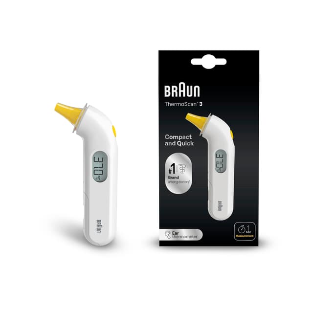 Braun ThermoScan 3 Ohrthermometer | Schnelle 1-Sekunden-Messung | Akustische Fieberanzeige | Digitaldisplay | Baby- und kleinkindfreundlich | Die #1 Marke bei Ärzten(1) | IRT3030WE