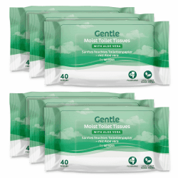 by Amazon Sanftes feuchtes Toilettenpapier mit Aloe Vera, spülbar, 240 Stück (6 Packungen mit je 40 Blatt) (Früher Marke Presto!)