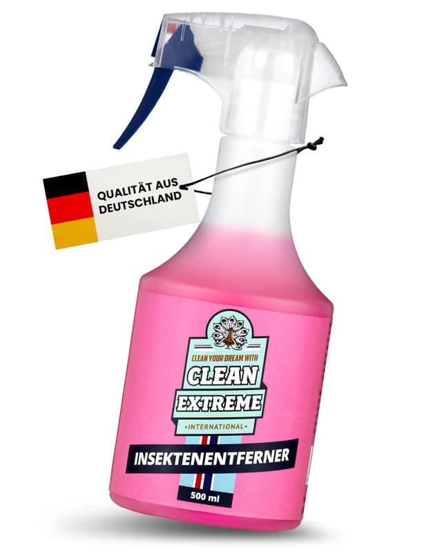 CLEANEXTREME Auto Insektenentferner | 500 ml Spray | Spezial Reiniger zum Lösen & Entfernen von hartnäckigen Insektenresten Insektenrückständen auf dem Autolack - für Glanzlack & Mattlack