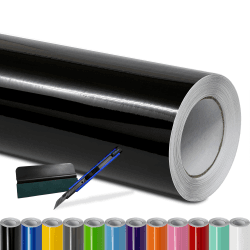 Folindo® Autofolie Schwarz Glanz (23€/m²) - 50 x 152 cm - Selbstklebende Car Wrapping Folie mit Luftkanälen - inkl. Rakel & Cutter - Blasenfreie Auto Folierung - Hochwertige Vinylfolie Schwarz Glanz 0,5m x 1,52m