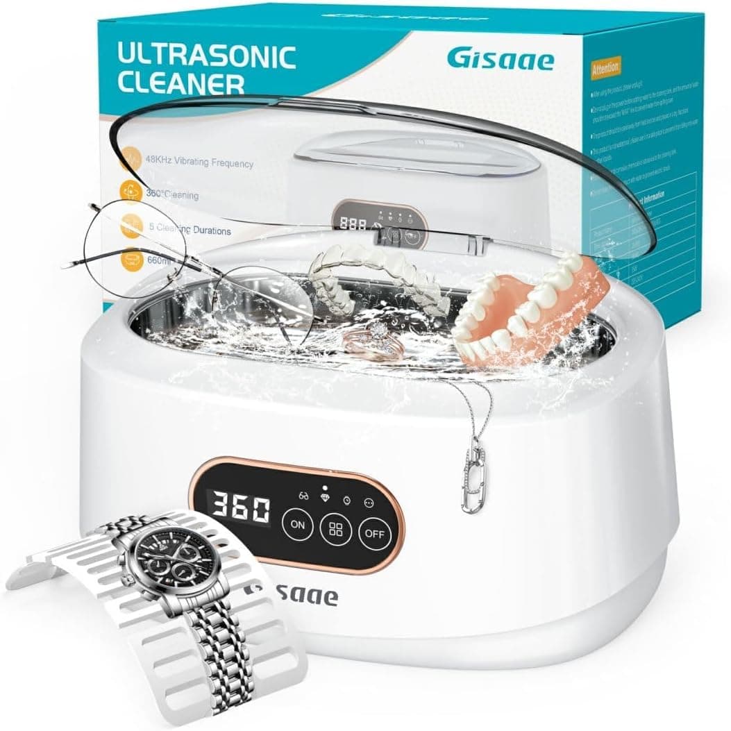 Gisaae Ultraschallreinigungsgerät Brille 48000Hz Brillenreinigungsgerät 660ml Ultraschallgerät Zahnersatz Reinigungsbäder für Schmuck Uhrenbands Münzen 600ml Weiß