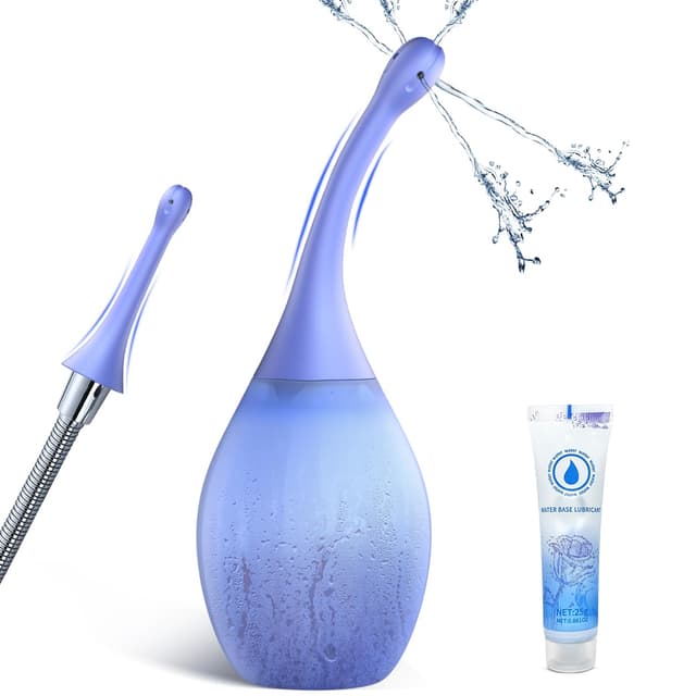 Analdusche für Analverkehr Klistier Intimdusche für Damen - 300ml Silikon Analdusche für Mann Frau mit Biegbarer Einlauf Duschdüse, Anti-Rückfluss Vaginaldusche Irrigator zur Darmspülung Analspülung A-blau