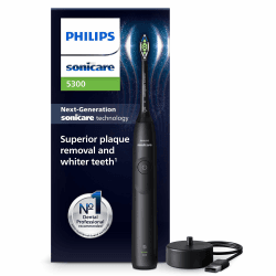 Philips Sonicare 5300 elektrische Zahnbürste, Schallzahnbürste mit 2 Intensitätsstufen, Andruckkontrolle, EasyStart, Smartimer und BrushPacer, Schwarz, Modell HX7101/01 [Neue Technologie] Neu, Sonicare 5300, Schwarz