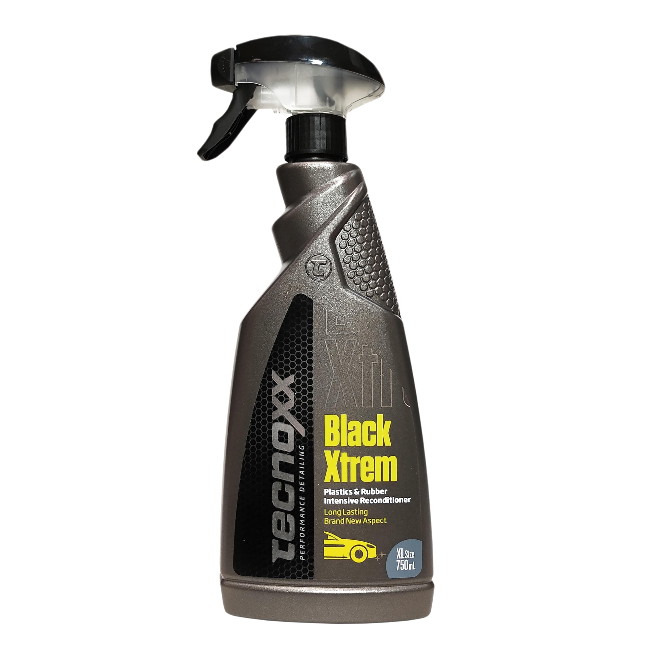 Tecnoxx Black Xtrem Restaurator für Kunststoffe und Gummipflege für Außenbereiche von Autos – UV-Schutz, Natürlicher Glanz, Extreme Haltbarkeit, 750 mL mit Sprühflasche – Professionelle Ergebnisse 750 ml (1er Pack)