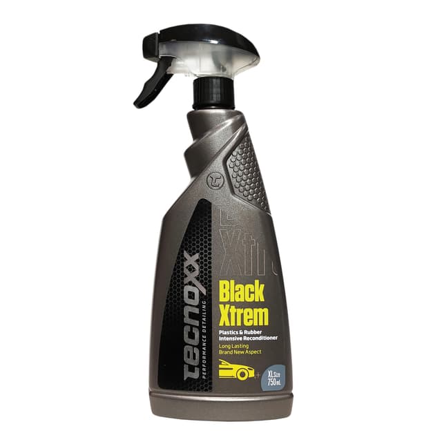 Tecnoxx Black Xtrem Restaurator für Kunststoffe und Gummipflege für Außenbereiche von Autos – UV-Schutz, Natürlicher Glanz, Extreme Haltbarkeit, 750 mL mit Sprühflasche – Professionelle Ergebnisse 750 ml (1er Pack)