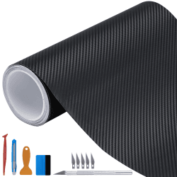Carbon Autofolie Matt Schwarz Mit Einbauwerkzeug, 30 x 300 cm Selbstklebend 3D Car Wrapping Blasenfrei Vinyl Folie, Carbonfolie Lackschutzfolien für Auto Motorrad DIY Schwarz 30cm x 300cm Angebot bei HelloDeals