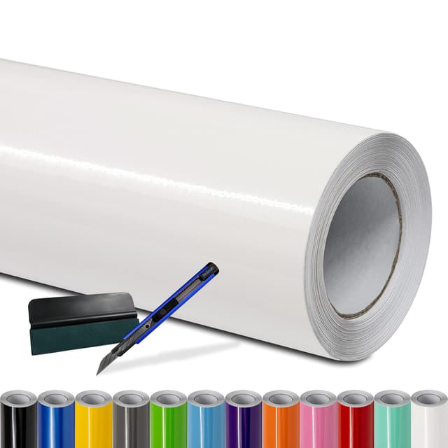 Folindo® Autofolie Weiß Glanz (23€/m²) - 50 x 152 cm - Selbstklebende Car Wrapping Folie mit Luftkanälen - inkl. Rakel & Cutter - Blasenfreie Auto Folierung - Hochwertige Vinylfolie Weiss Glanz 0,5m x 1,52m