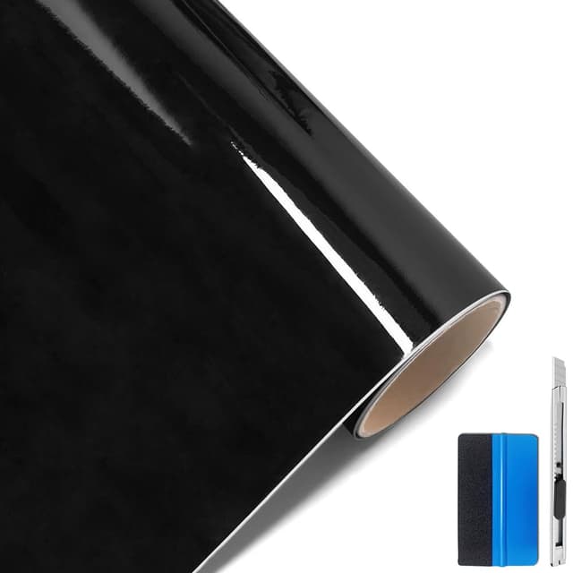 NewL Glanz Schwarz 30cm x 150cm Auto Folie Blasenfrei mit Luftkanälen für Auto Folierung und 3D bekleben in Matt Glanz und Carbon Autofolie 30cm x 152cm