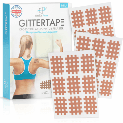 Health Press Gittertape Cross Tape – Größe Typ A 180 Stück – Gitterpflaster zur Akupressur – Akupunkturpflaster mit ausführlicher E-Book Anleitung zum Download – Akupressur Pflaster Typ A (180 Stück) Hautfarben