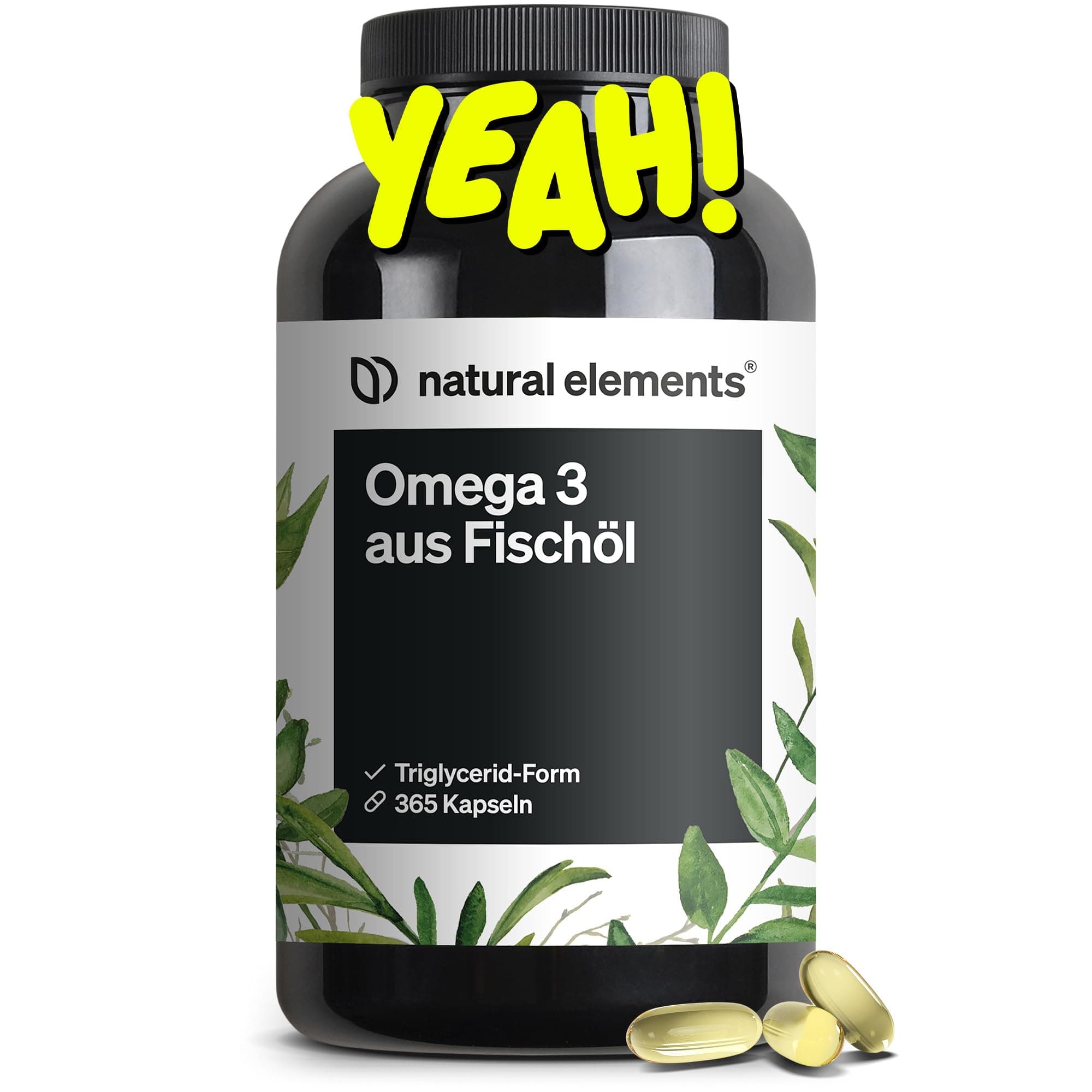 natural elements Omega 3 – 365 Kapseln – 2000mg Fischöl pro Tagesdosis – mit EPA und DHA in Triglycerid-Form – Laborgeprüft, aufwendig aufgereinigt und aus nachhaltigem Fischfang