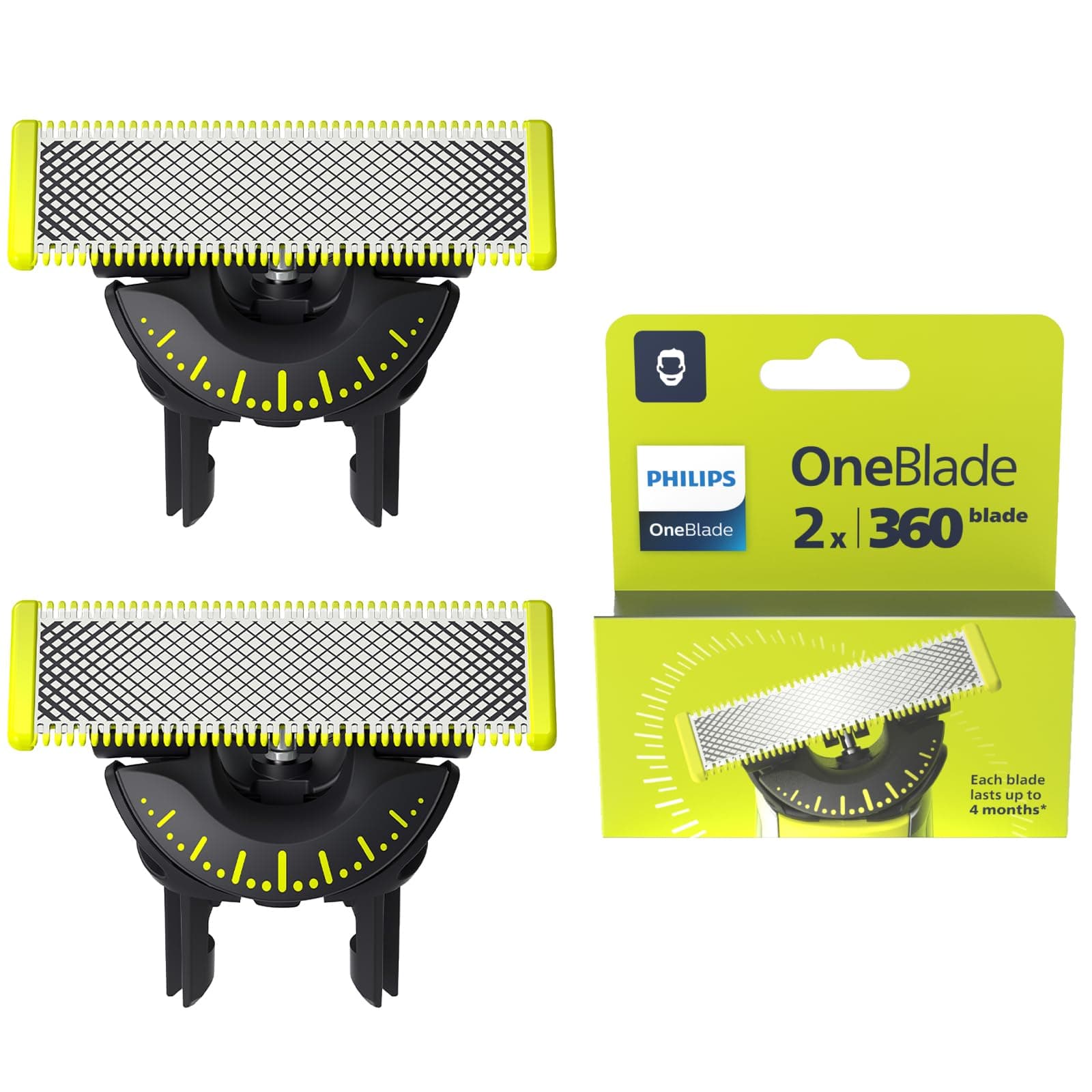 Philips OneBlade Original 360-Klingen, passend für alle OneBlade und OneBlade Pro Modelle, original von Philips, 2er-Pack (Modell QP420/60) [NEU] 2 x innovative 360 Klinge