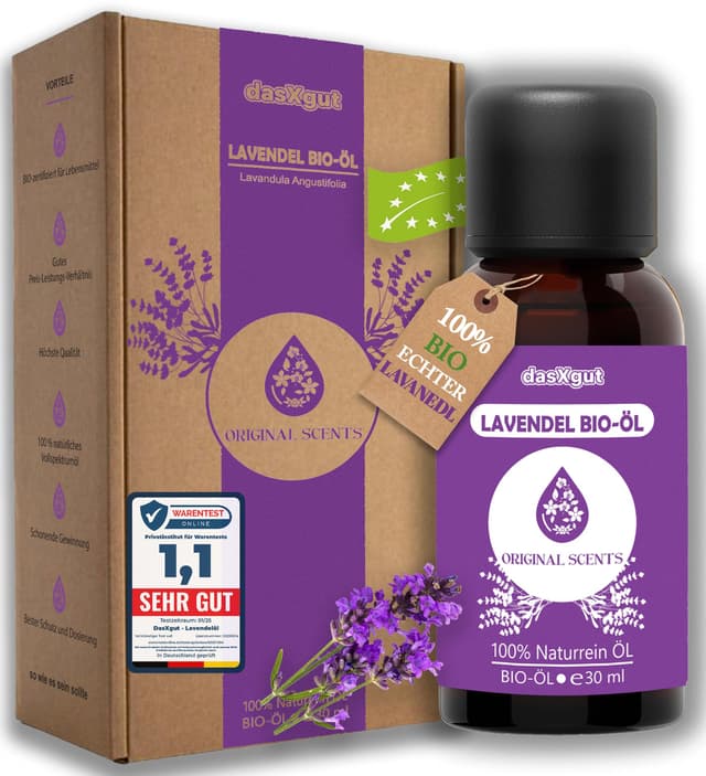 DasXgut – Lavendelöl 30 ml – [100% Naturrein] Bio öl Zertifiziertes Lebensmittel – Ätherische Öle – für Diffusor – Aromatherapie – Lavandula Angustifolia Der Echte Lavendel E5004111-RO-ECO-026