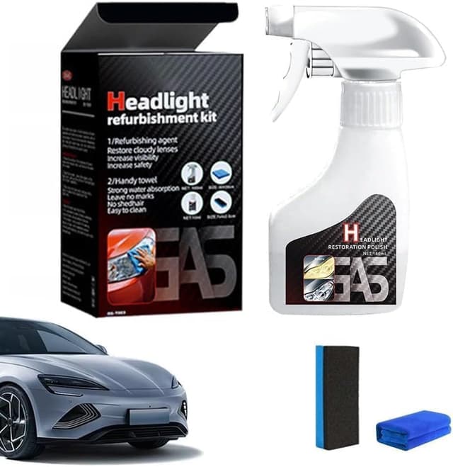 Fubsta Scheinwerfer Aufbereitung Flüssigkeit Set 180ml,Headlight Restoration Kit, Auto Scheinwerfer Politur Spray,Flüssiges Scheinwerfer-Reparaturmittel für Reinigt Poliert Vermattete Vergilbte