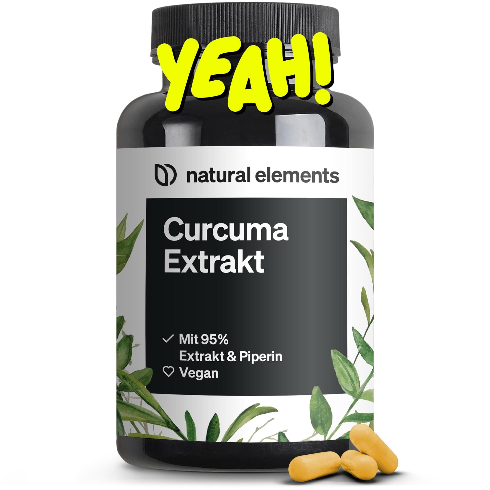 natural elements Curcuma Extrakt – Hochdosiert: Curcumingehalt EINER Kapsel entspricht 10.000mg Kurkuma – Hochdosiert aus 95% Extrakt – 90 Kapseln