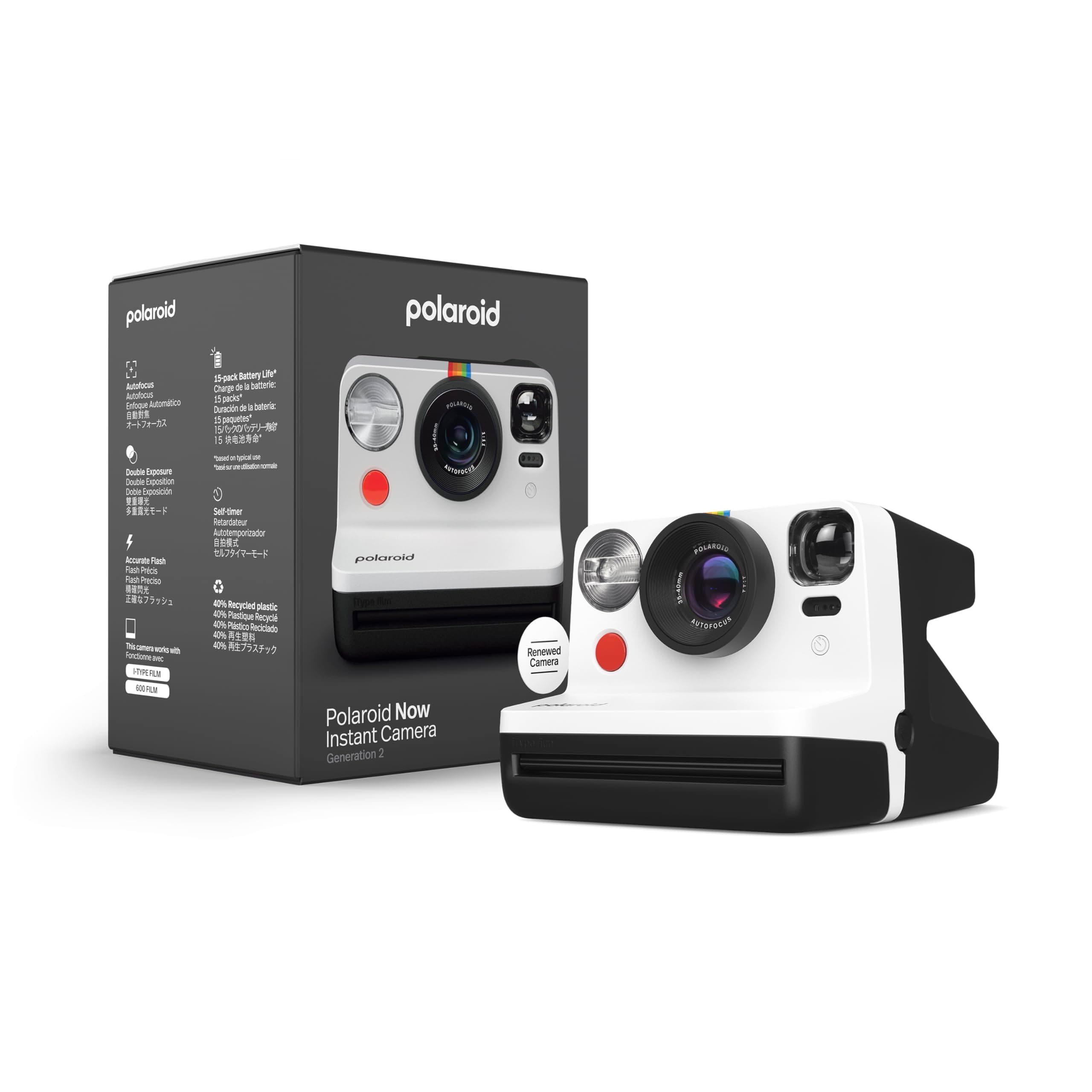 Polaroid - Generalüberholt Sofortbildkamera Now Generation 2 - Schwarz und Weiß Schwarz und Weiß Jetzt generalüberholt