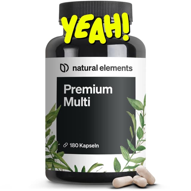 natural elements Premium Multivitamin – 180 hochdosierte Komplex-Kapseln – wertvolle Vitamine A-Z – Premium-Rohstoffe – mit Bioaktiv-Formen – ohne unnötige Zusätze – laborgeprüfte Qualität