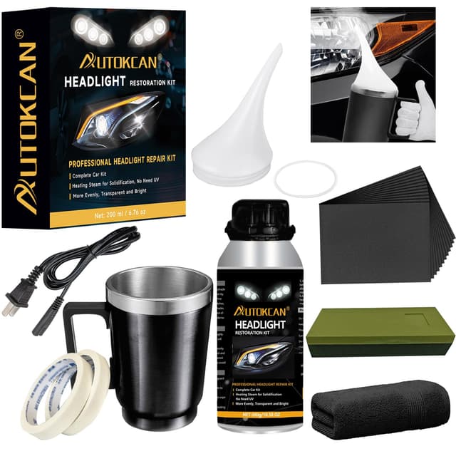 Scheinwerfer Aufbereitung Set Dampf Scheinwerfer Reparatur Flüssigkeit Politur Reparaturwerkzeug Bedampfen Set, 200ML Reparaturflüssigkeit für Vergilbung/Kratzen/Oxidation, Headlight Restoration Kit