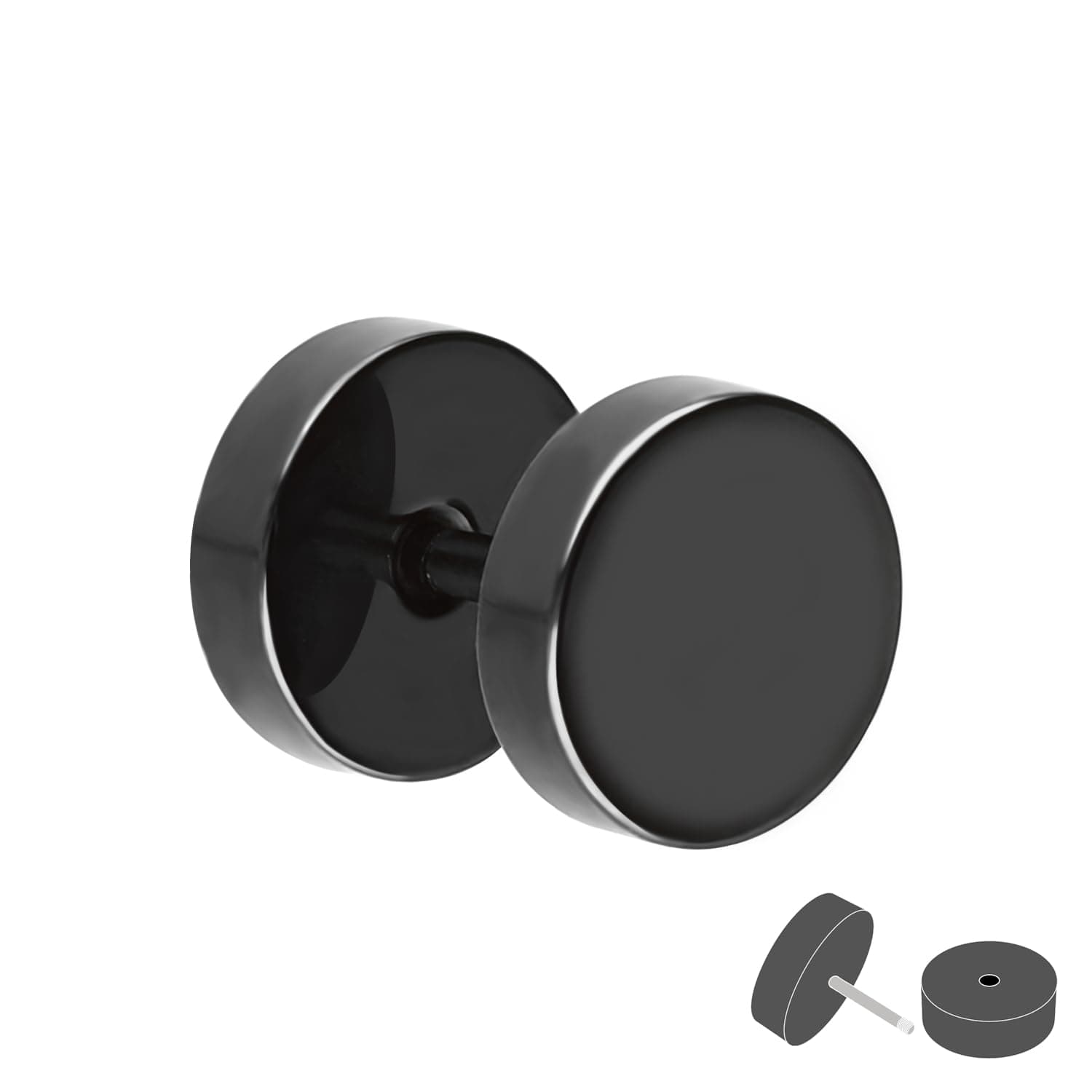 Treuheld® | Fake Plug Ohrstecker aus Titan - 6 Größen - Schwarz [3.] - 1.2 x 8 mm