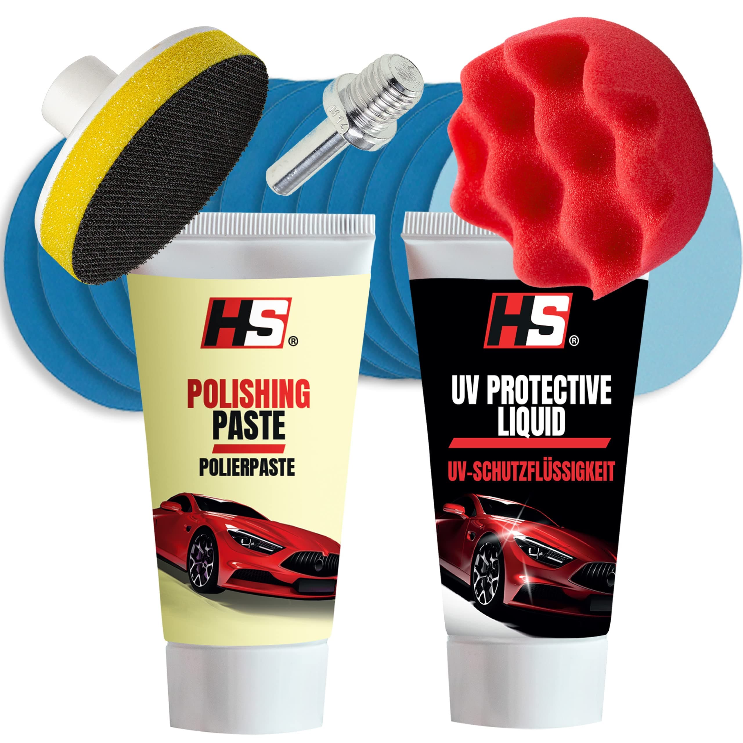 HS® Scheinwerfer Aufbereitungs Set - Auto Scheinwerfer Polierset für matte & blinde Scheinwerfer - Kompletter Scheinwerfer Politur Set – Scheinwerfer Reparatur Set - Schnelle Scheinwerfer Aufbereitung
