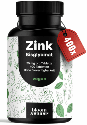 Zink Tabletten hochdosiert 25mg - 400 Tabletten hochdosiert mit Zink-Bisglycinat - Vegan und produziert in Deutschland - Laborgeprüft Angebot bei HelloDeals