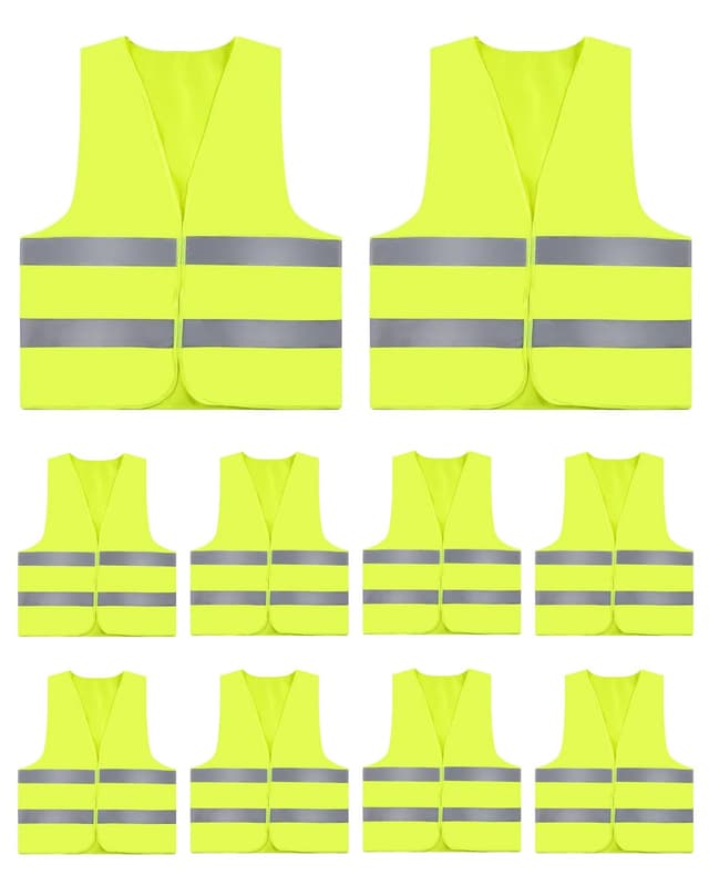 ZephyrCraft Warnwesten Auto 10er Set, Sicherheitsweste Gelb mit Reflektoren für Erwachsene & Kinder, Warnweste Autozubehör, Schutzweste für Fahrrad & Motorrad