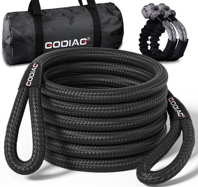 GODIAG 1"×30ft, 9M Abschleppseil Pkw mit Aufbewahrungstasche Abschleppgurt mit 2 Soft Schäkel Tragfähigkeit 46500 LBS für LKW Jeep ATV UTV Traktor Straßenrettung, Schwarz 1" * 30ft, 2*Softschäkeln