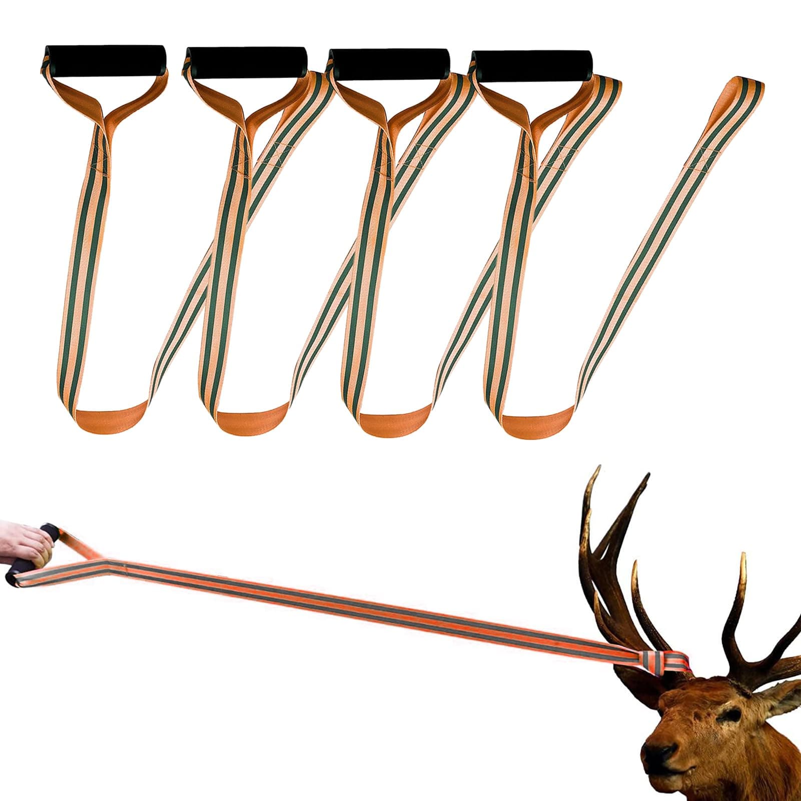 4 Stück Deer Drag 150CM Robuste rutschfest Zugseil Hirsch-Schleppseil Hirsch-Zuggeschirr Bergehilfe Hirschschleppseil Mit Komfortgriff, Hunting Abschleppgurt Wildbergehilfe für Die Jagd Im Freien