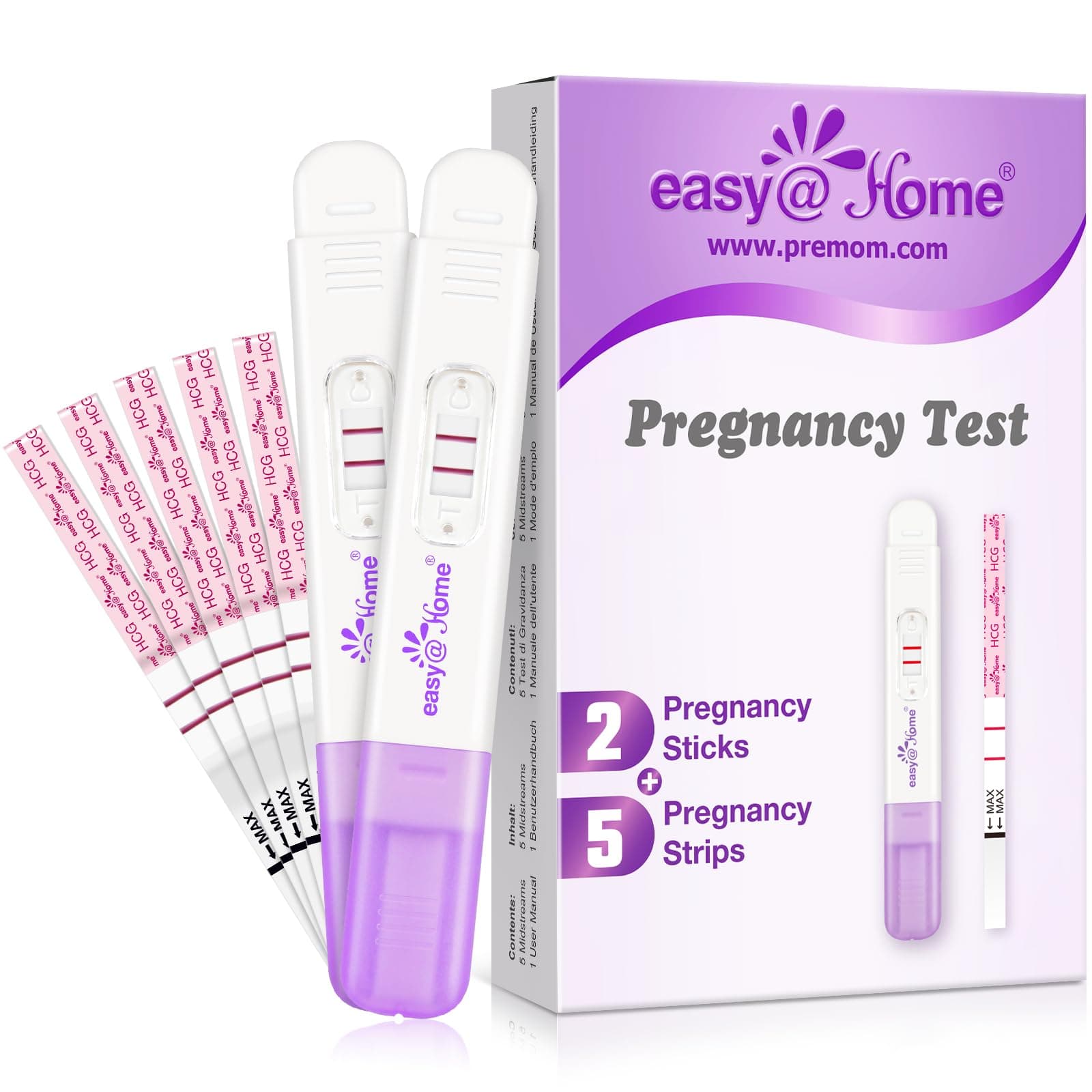 Easy@Home Schwangerschaftstest Frühtest Ultraempfindlicher Frühschwangerschaftstest: Pregnancy Test für Früherkennung einer Schwangerschaft, 7 Tests (2 Sticks 10mIU/mL, 5 Strips 10mIU/mL) 1 stück (7er Pack)