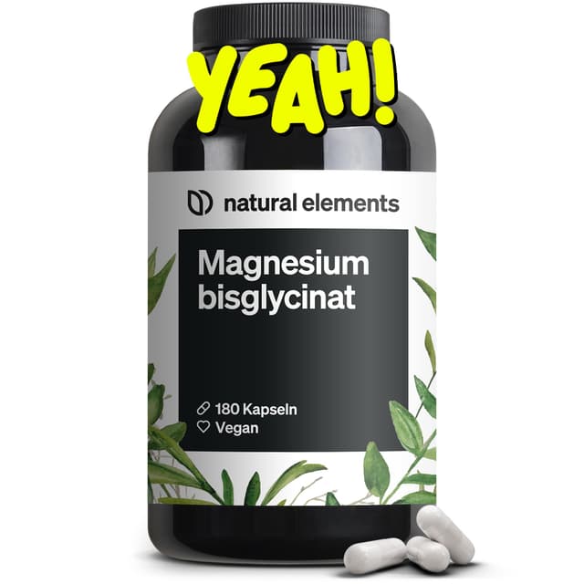 natural elements Magnesiumbisglycinat - Premium: Chelatiertes Magnesium - 180 Kapseln - 300mg elementares Magnesium pro Tagesdosis - Laborgeprüft, vegan, hochdosiert