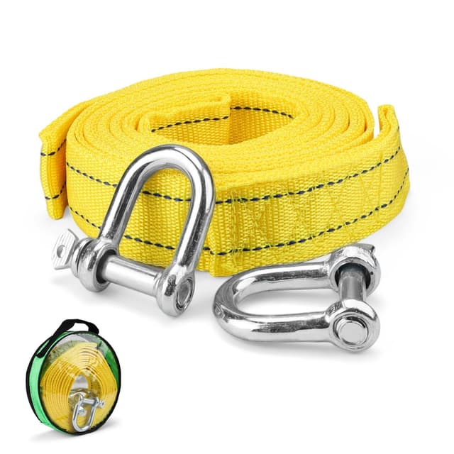 FINELYCR Abschleppseil, 4M x 4.3CM Abschleppseil 5t (11,000 LBS), Tow Rope mit Aufbewahrungstasche und 2 Verdickten U-förmigen Haken, Towing Strap für Abschlepp und Bergungsfahrzeuge