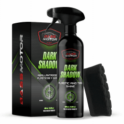 BassMotor Kunststoff- und Reifenpolitur für Auto, Motorrad, altes Gummi. Bringt Glanz zurück, für innen/außen. Dark Shadow 500ml + Premium Schwamm. 500 ml + schwamm