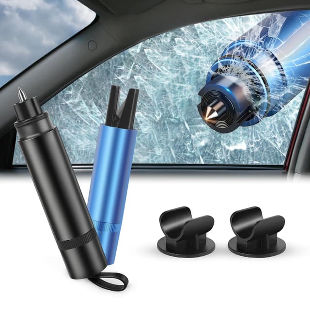 Funtery 2 Stück Safe Pro x Gurtschneider Notfallhammer, 2 In 1 Notfallhammer Auto mit Gurtschneider, Nothammer Auto mit Gurtschneider Tüv, Notfallhammer Auto für Auto und Bus(Schwarz+Blau)