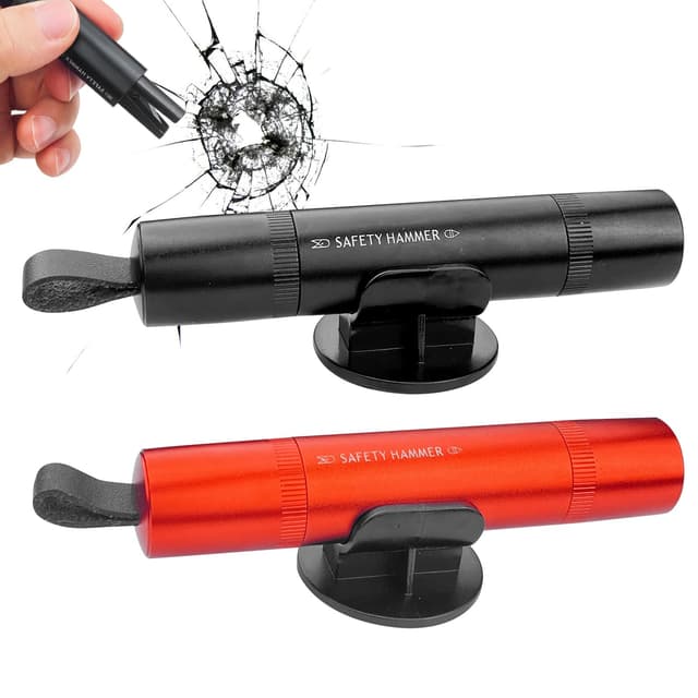 Maxentico 2 Stück Gurtschneider Notfallhammer Mini, 2 In 1 Safety Nothammer Auto mit Gurtschneider, Tragbarer Sicherheitshammer Fensterbrecher, Glasbrecher, Autoscheiben Zerstörer (Schwarz + Rot)