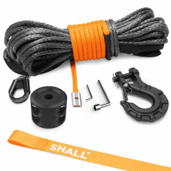 SHALL Abschleppgurte und -seile, 1/4" x 50 ft (7,6 mm x 15 m) langes Synthetisches Windenseil, 5 Tonnen (10.000 lbs),Schutzabdeckung, geschmiedeter Windenhaken und Sicherheitszugschnur