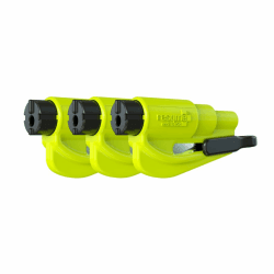 RESQME Original-Notfall-Schlüsselanhänger, Auto-Fluchtwerkzeug, 3-in-2-Gurtschneider und Fensterbrecher, 3er-Pack für Familien, Gelb/Neon, kompakter Notfallhammer