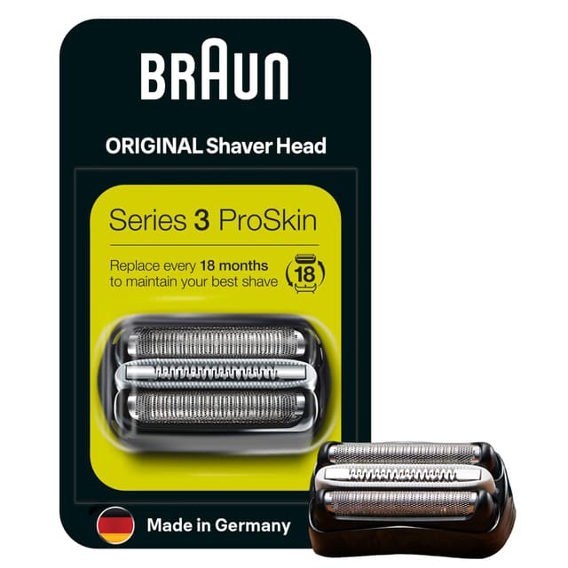 Braun Series 3 Elektrorasierer Scherkopf, ORIGINAL Ersatzscherteil vom Hersteller passend für Braun Herren Rasierer Series 3 ProSkin, 32B, schwarz, 1er Pack Braun Kombipack 32B