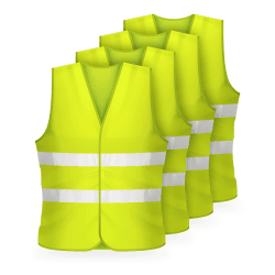 FLEXEO Warnwesten Auto nach EN ISO 20471 - Warnweste Erwachsene - Warnschutzweste - Sicherheitsweste - Motorrad - Baustelle - high Visibility Vest - Reflektierende Weste - EU Norm (4 Stück, Gelb) Gelb 4 Stück