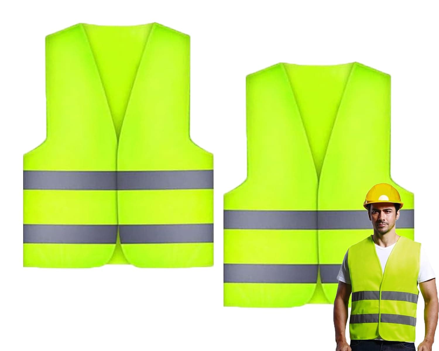 2 Stück Warnwesten Auto, Warnweste, High Visibility Vest, Pannenweste, Warnwesten, Grün Sicherheitsweste, Reflektorweste, für Nacht, Bauarbeiter, Autofahrer