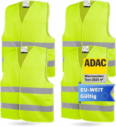 OwnWheel 4X Warnweste Auto ISO20471-2026: gelb - reflektierende Sicherheitsweste für PKW & LKW - Notfall & Pannenwesten 4er Warnweste gelb Angebot bei HelloDeals