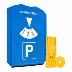 Parkscheibe mit Eiskratzer, 1 Stück, in Blau, Parkuhr inkl. Reifenprofilmesser und Einkaufswagenchip, für Auto, LKW, Wohnmobil, Parking Disc Blue, Parkscheiben, Parkkarte, Park Scheibe Ankunftszeit ABS, für DE, 1 Stück