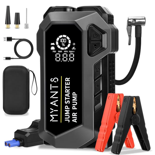 Q18 Starthilfe Powerbank mit 150PSI Kompressor, 4000A Auto Starthilfe Powerbank mit LED-Licht & Schnell-Ladung, 12V Booster Auto Starthilfe für bis zu 10.0L Benzin & 8.0L Diesel